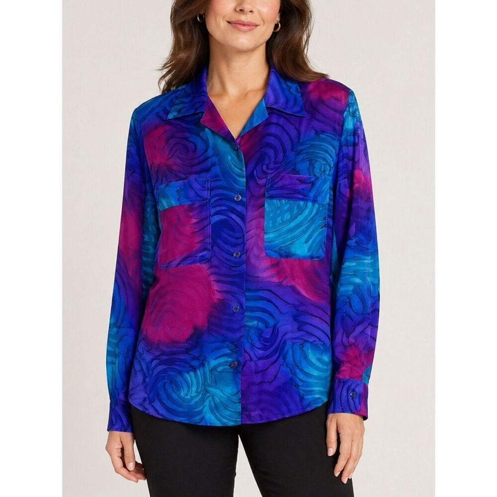 Aliki Yamani Creations Vintage Silk Long Sleeve Button Down Shirt Size M/L